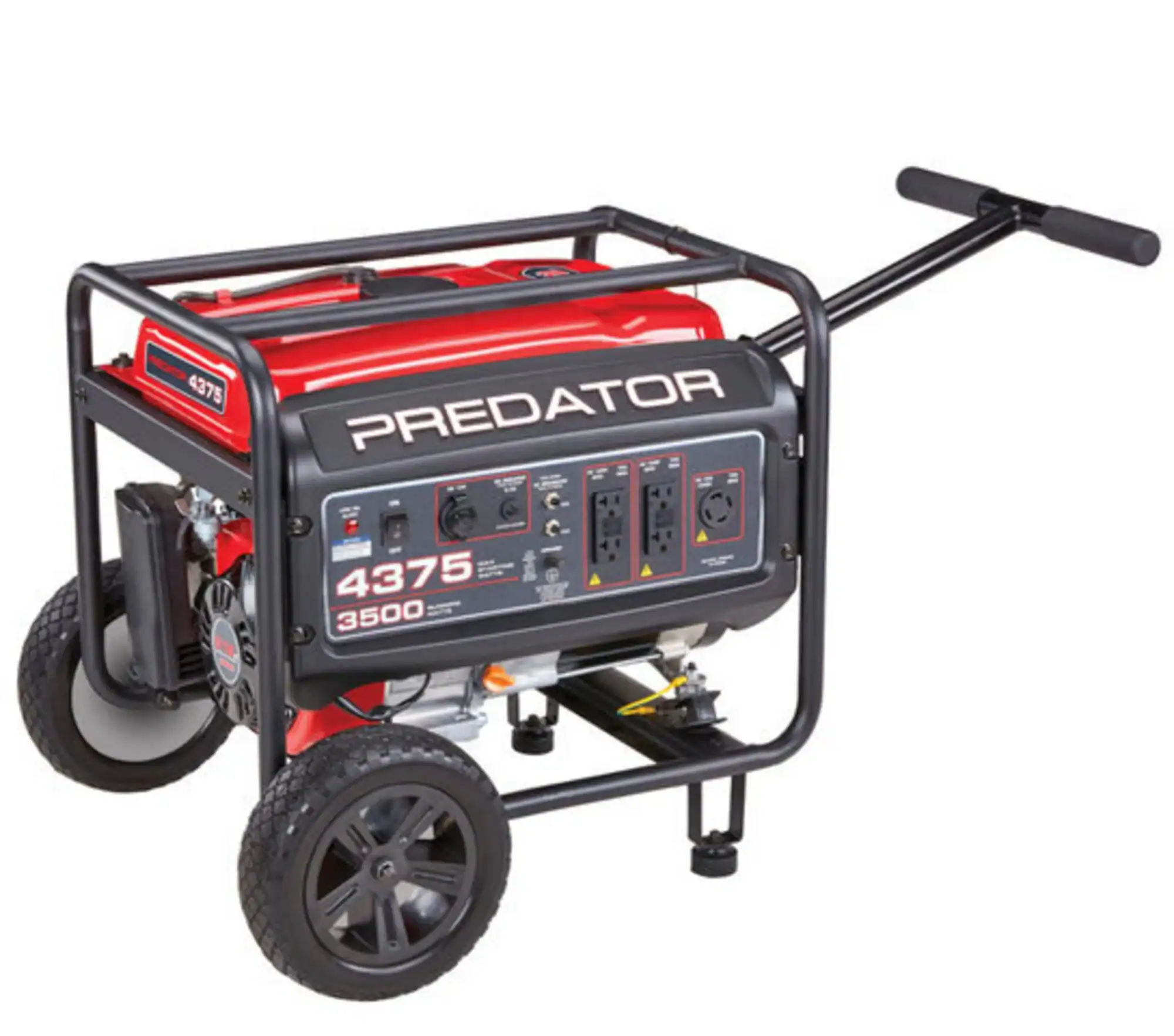Red Predator 4375 portable generator with wheels and control panel.